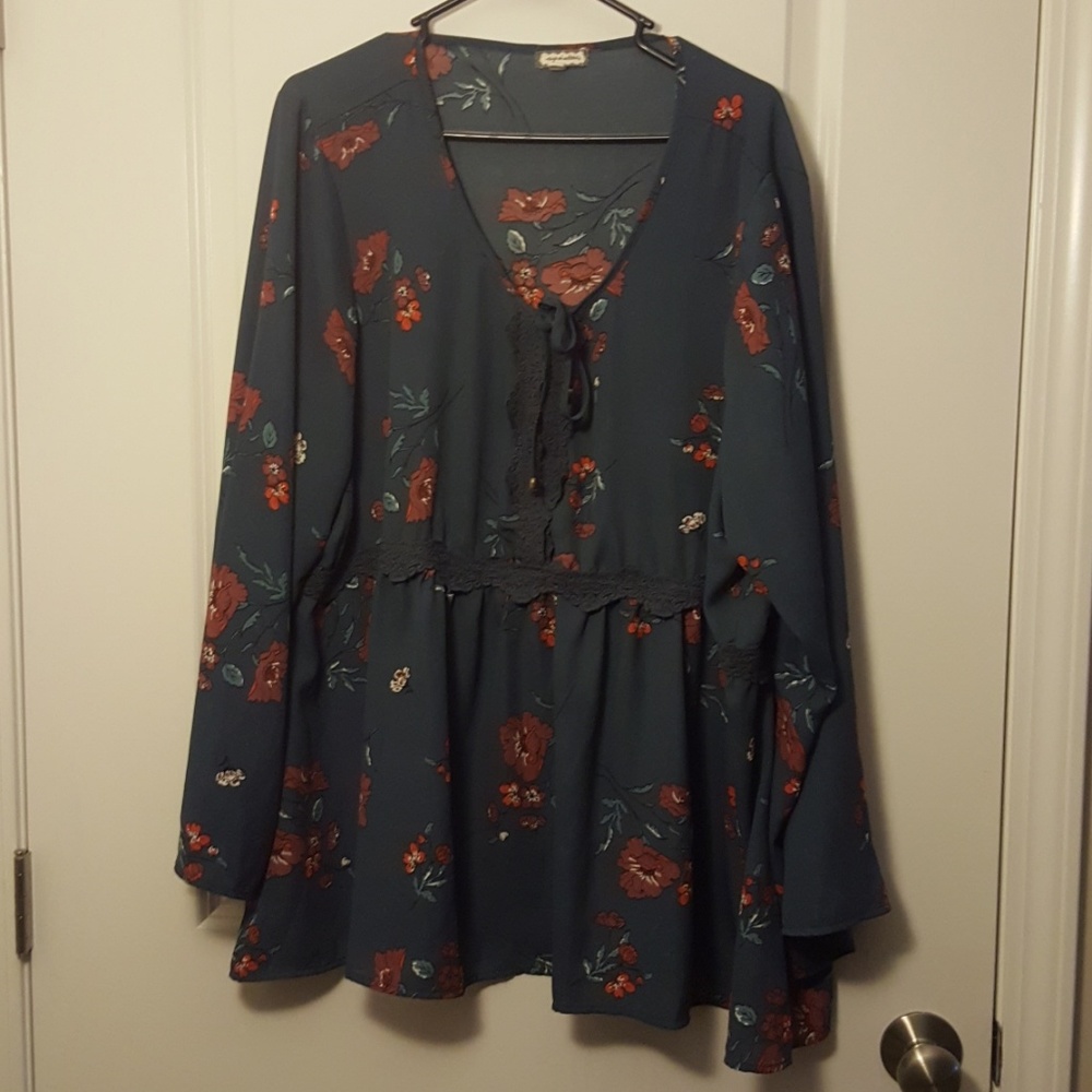 3x "eyeshadow" brand blue floral peasant top